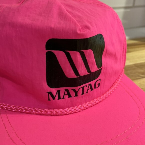 VTG Maytag Logo Snapback Hat Cap Neon Pink Cord Detail Promo Nylon - Picture 2 of 9